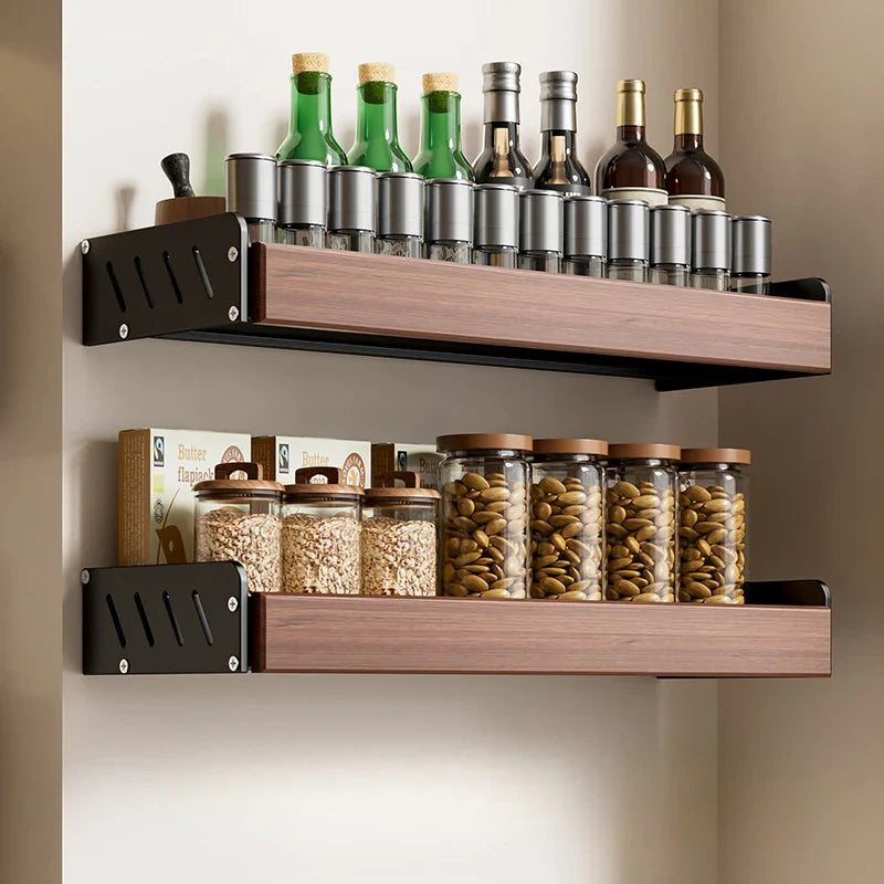 Etagère Murale Cuisine Bois et Métal Porte Epice