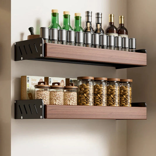 Etagère Murale Cuisine Bois et Métal Porte Epice
